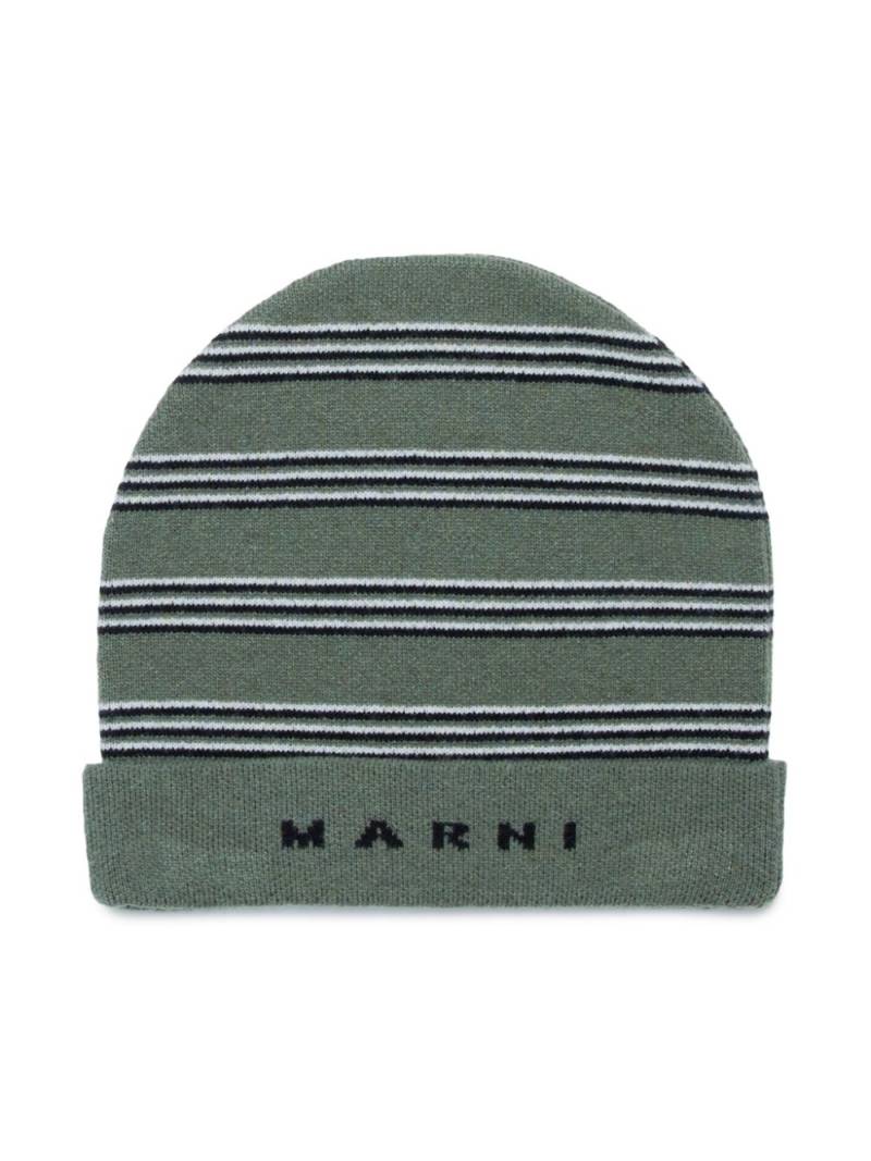 Marni Kids logo-jacquard striped beanie - Green von Marni Kids