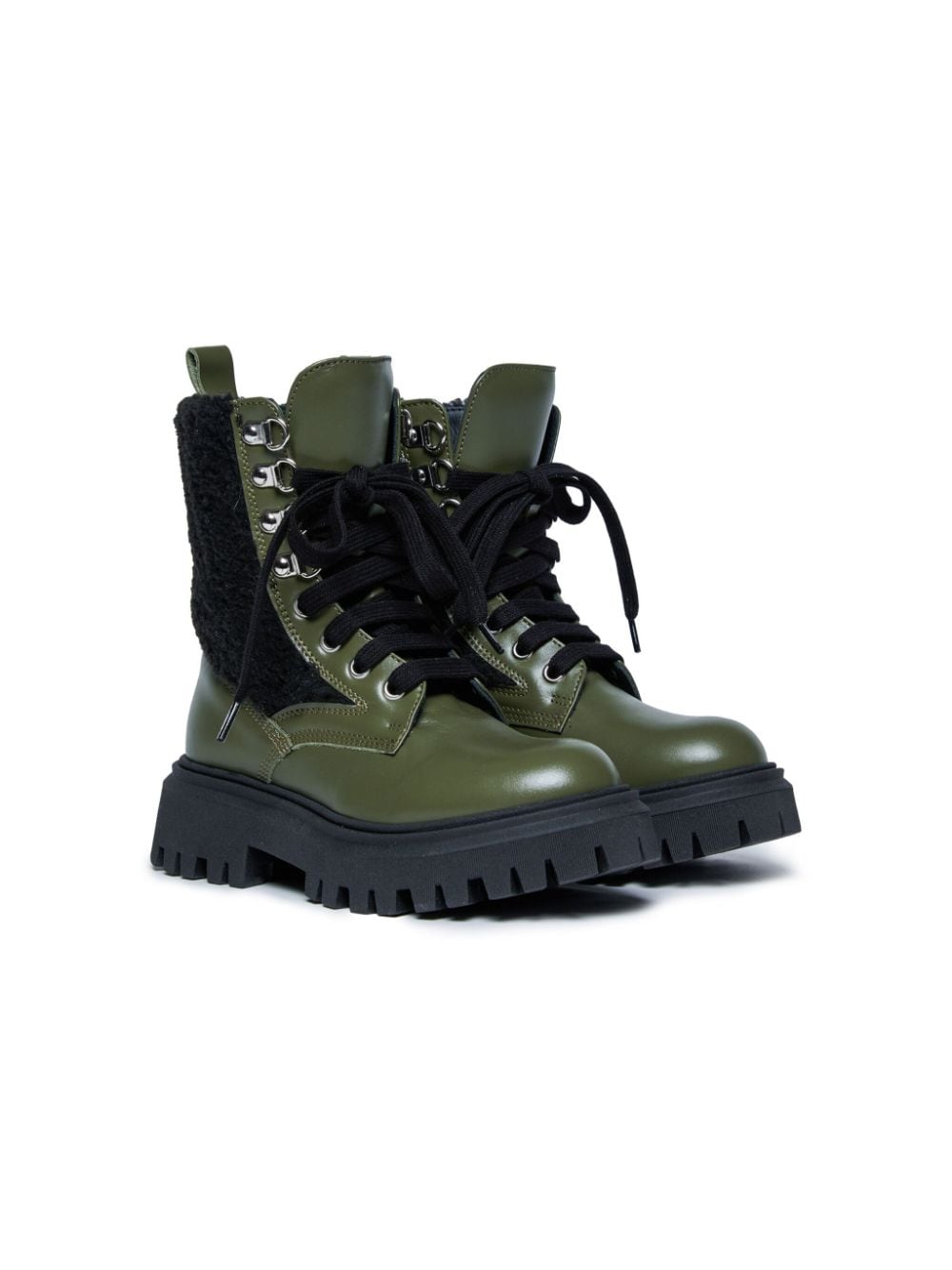 Marni Kids logo-print lace-up leather boots - Green von Marni Kids