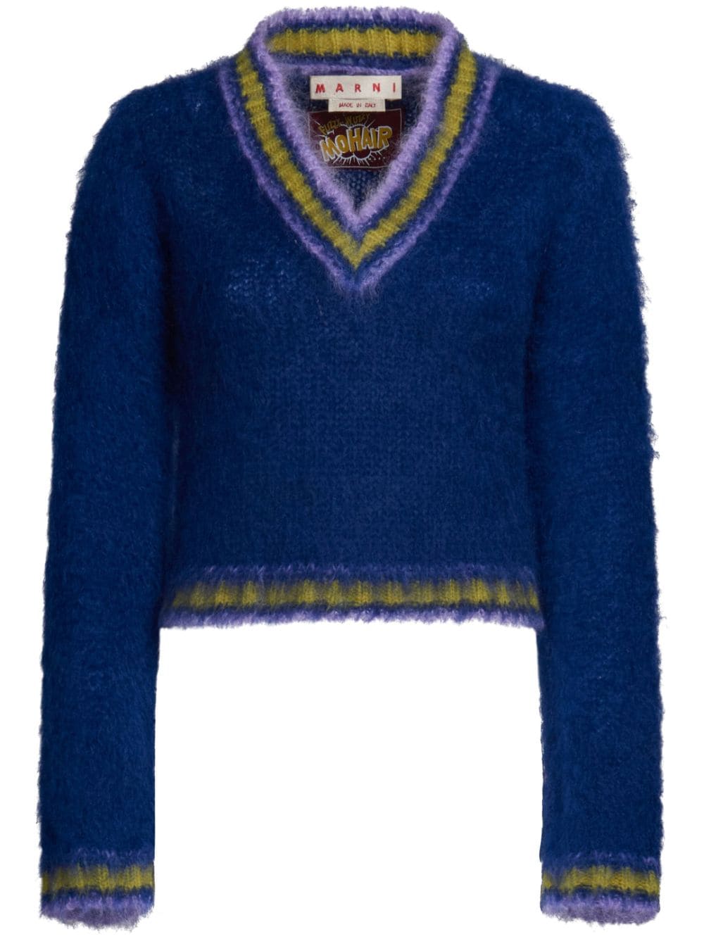 Marni striped-trim mohair-blend jumper - Blue von Marni