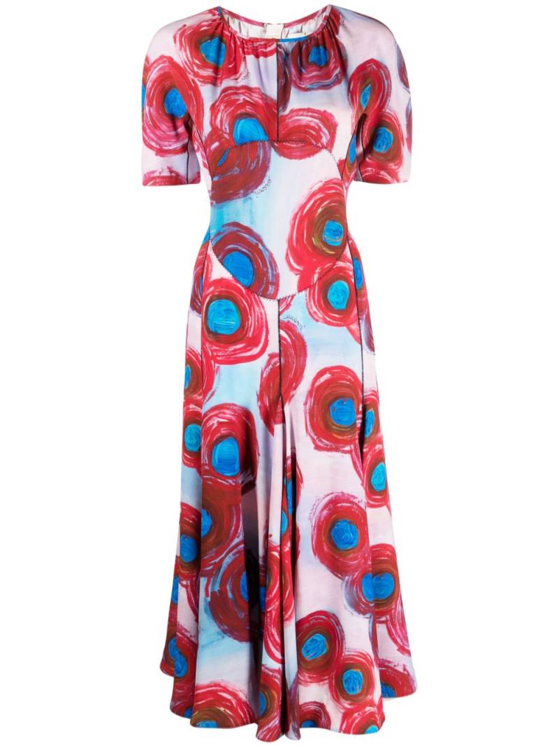 Marni abstract-print pleated midi dress - Red von Marni