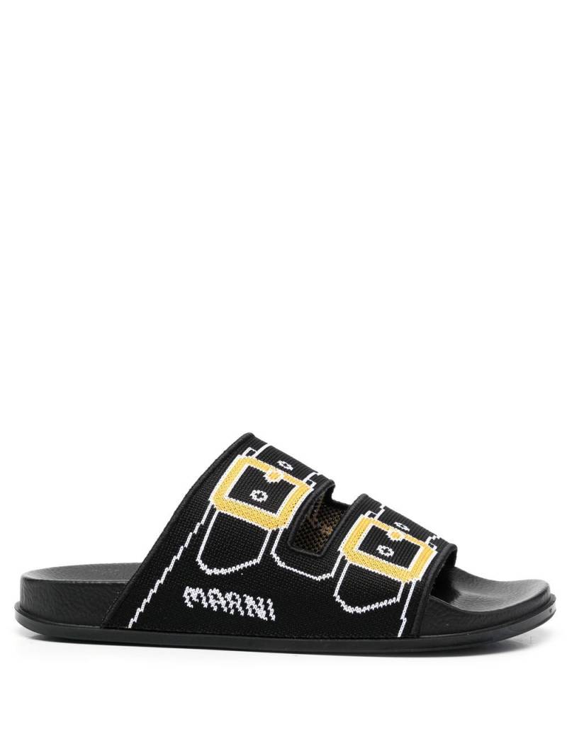 Marni buckle-print double-strap slides - Black von Marni