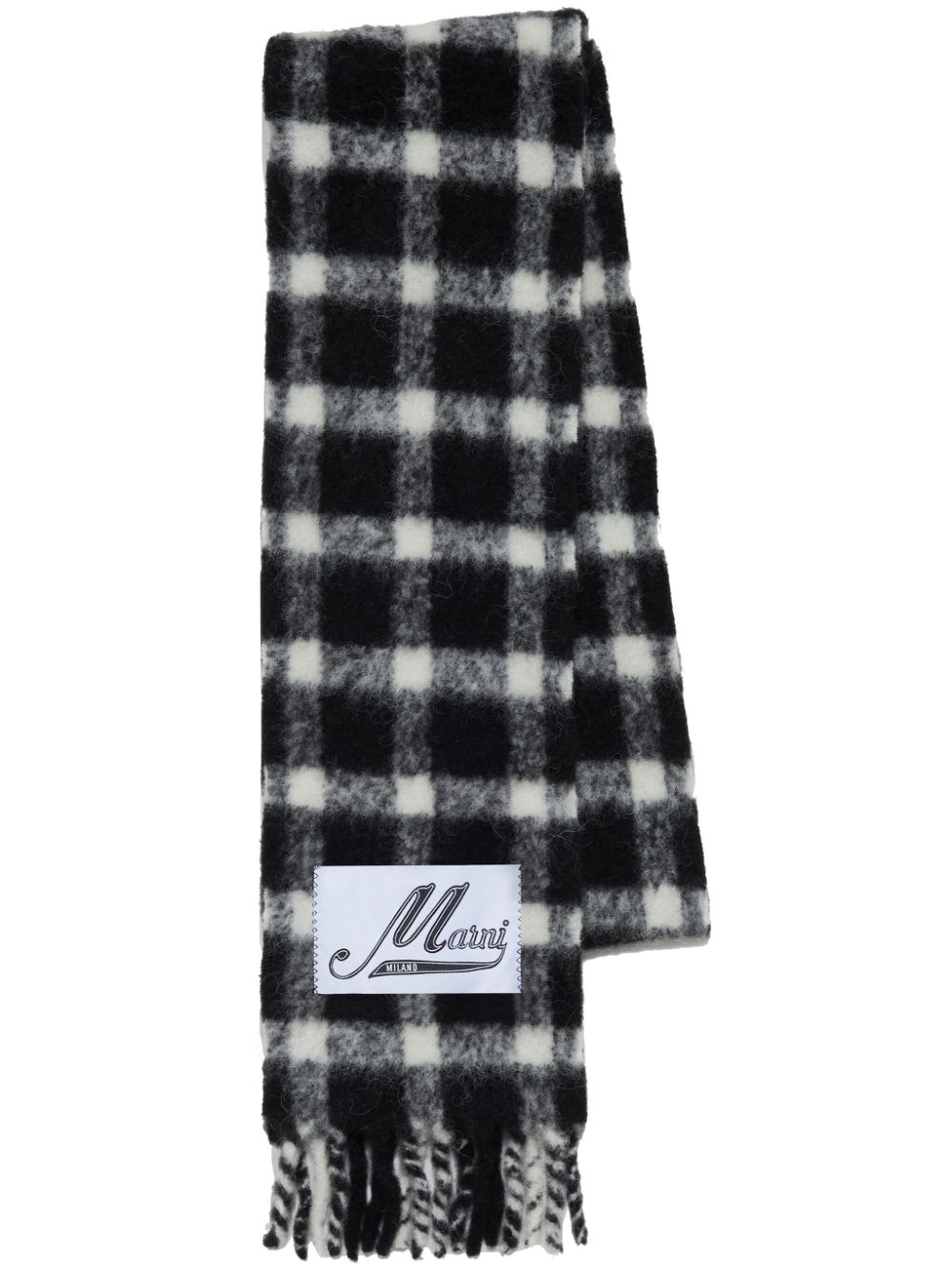 Marni logo-appliqué checked scarf - Black von Marni