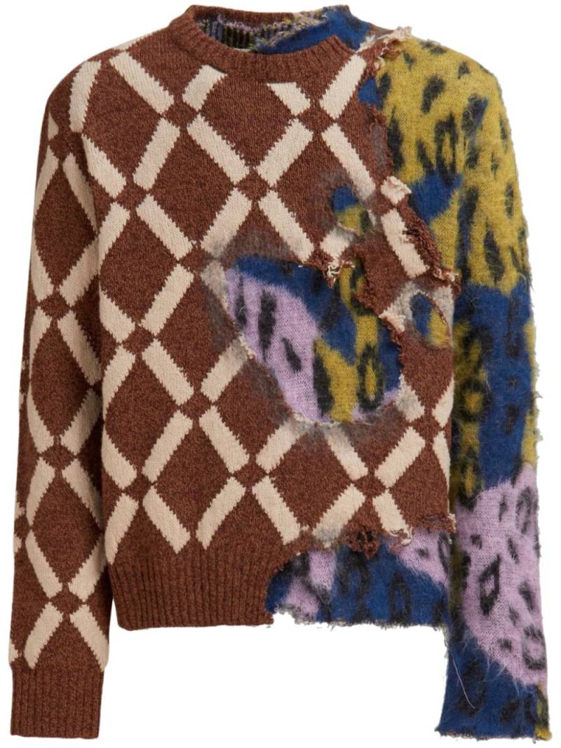 Marni distressed-effect colour-block jumper - Brown von Marni