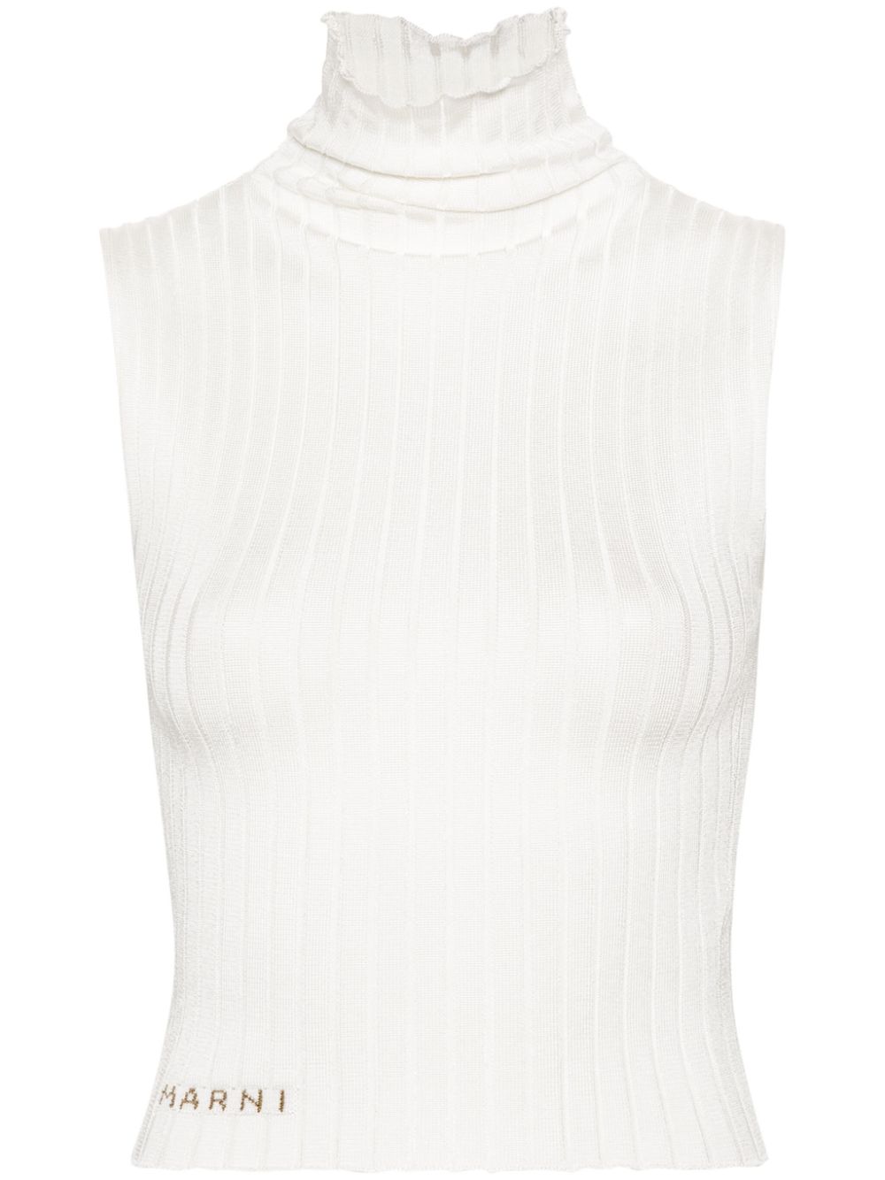 Marni embroidered-logo ribbed-knit top - White von Marni