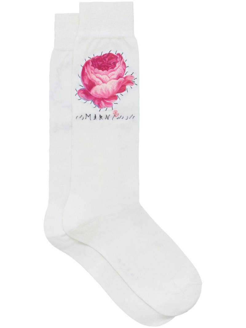 Marni floral-appliqué logo-embroidered socks - White von Marni