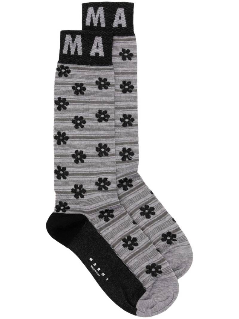 Marni floral-jacquard striped socks - Black von Marni