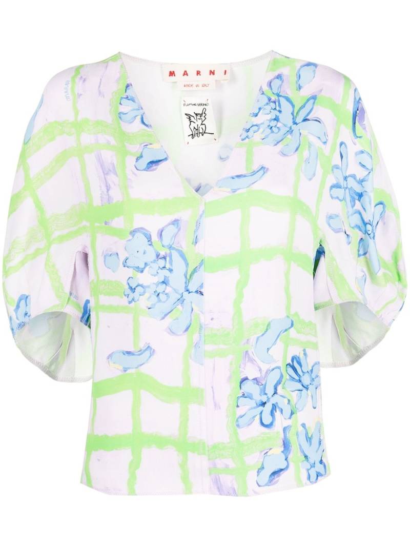 Marni floral-print short-sleeve blouse - Blue von Marni