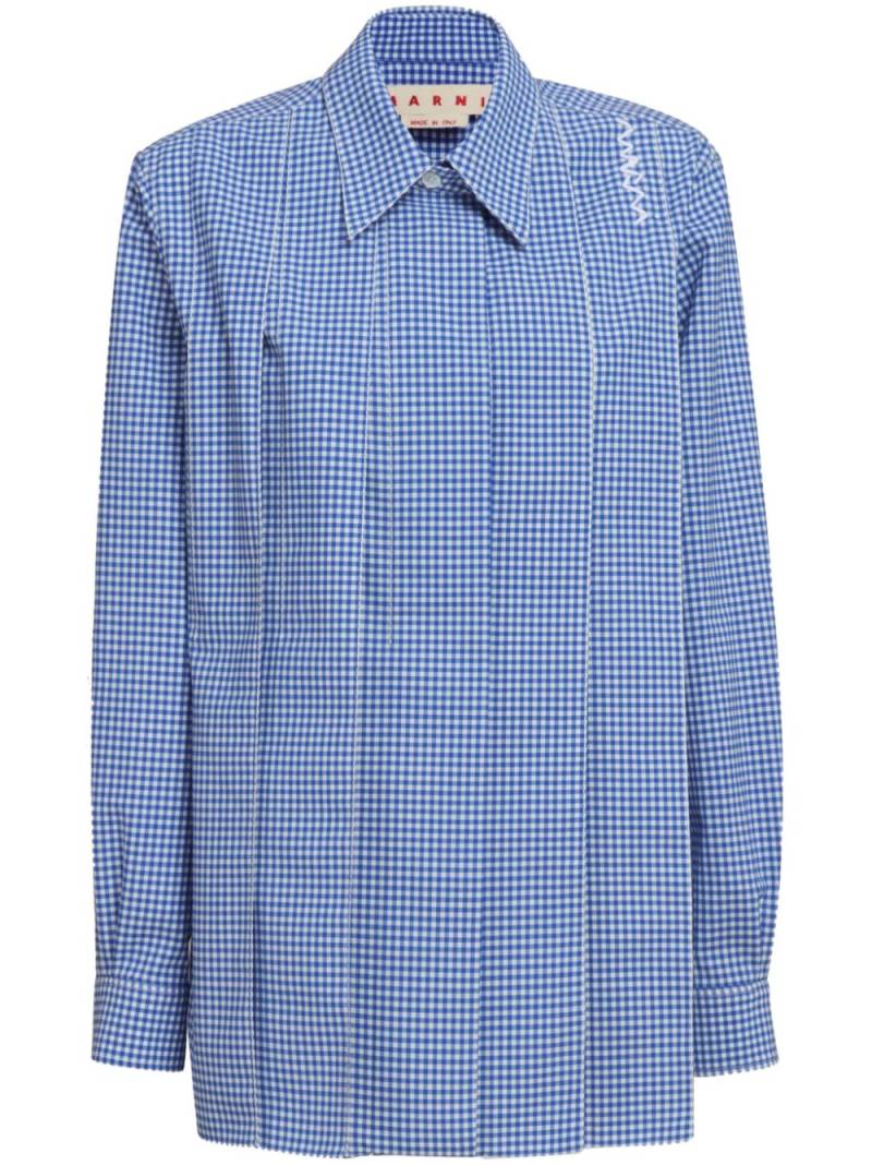 Marni gingham-check pleated shirt - Blue von Marni