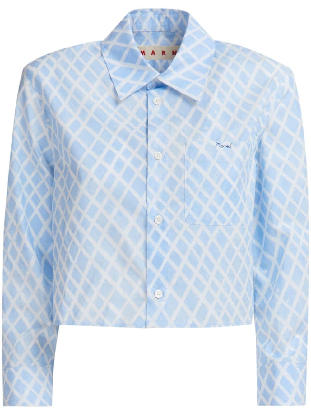 Marni grid-print cropped poplin shirt - Blue von Marni