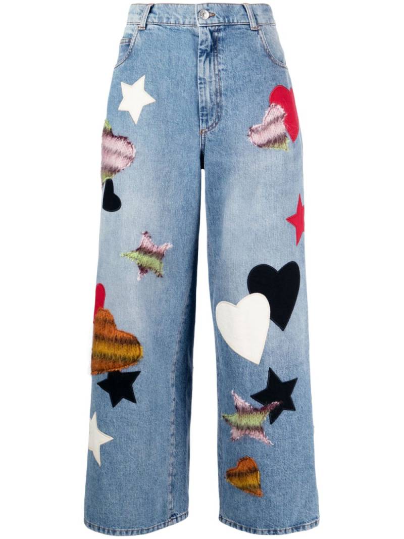 Marni heart-patch straight-leg trousers - Blue von Marni