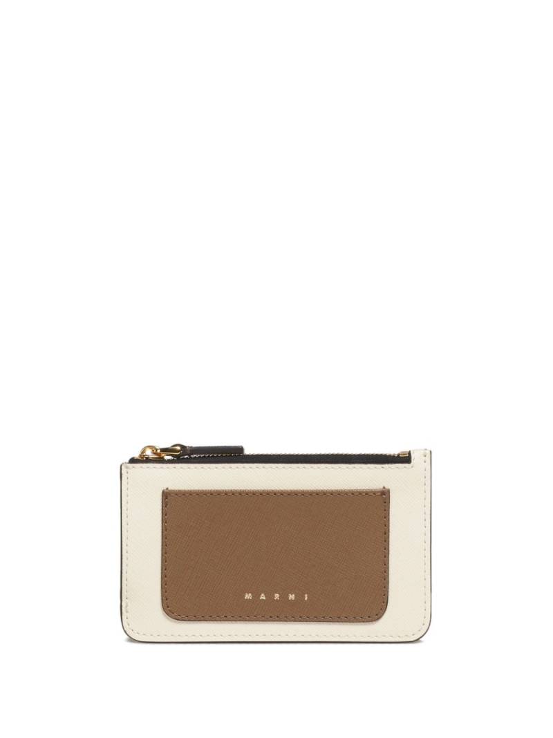 Marni logo-print leather card holder - Neutrals von Marni