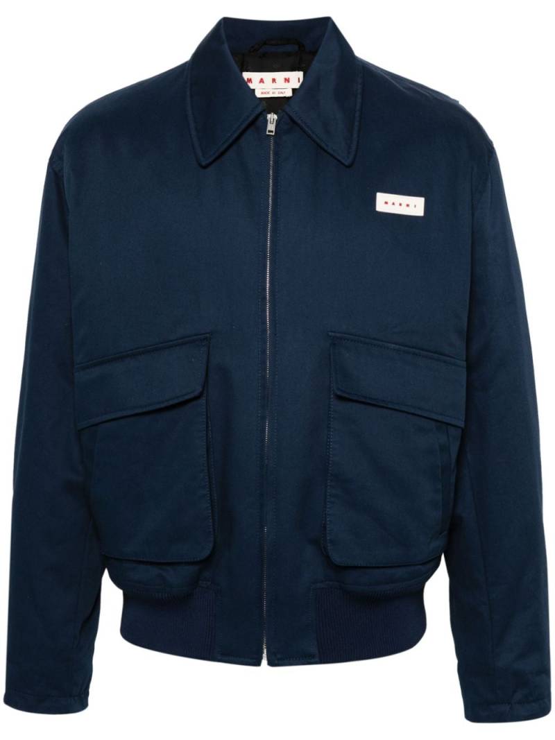 Marni logo-appliqué bomber jacket - Blue von Marni