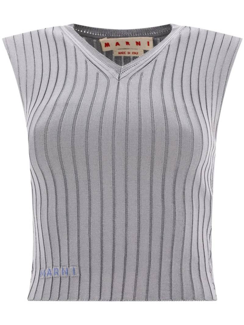 Marni logo-appliqué ribbed-knit vest - Grey von Marni