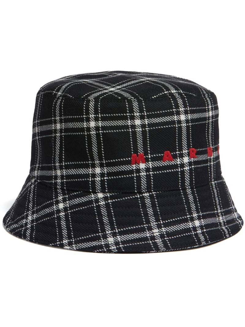 Marni logo-embroidered checked bucket hat - Black von Marni