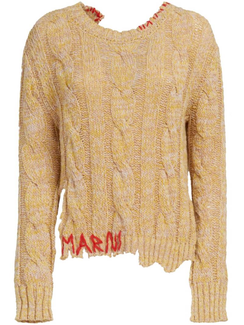 Marni logo-embroidered chunky cable-knit jumper - Yellow von Marni