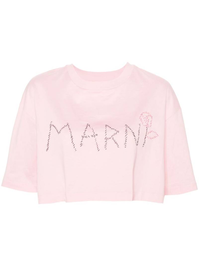 Marni logo-embroidered cropped T-shirt - Pink von Marni