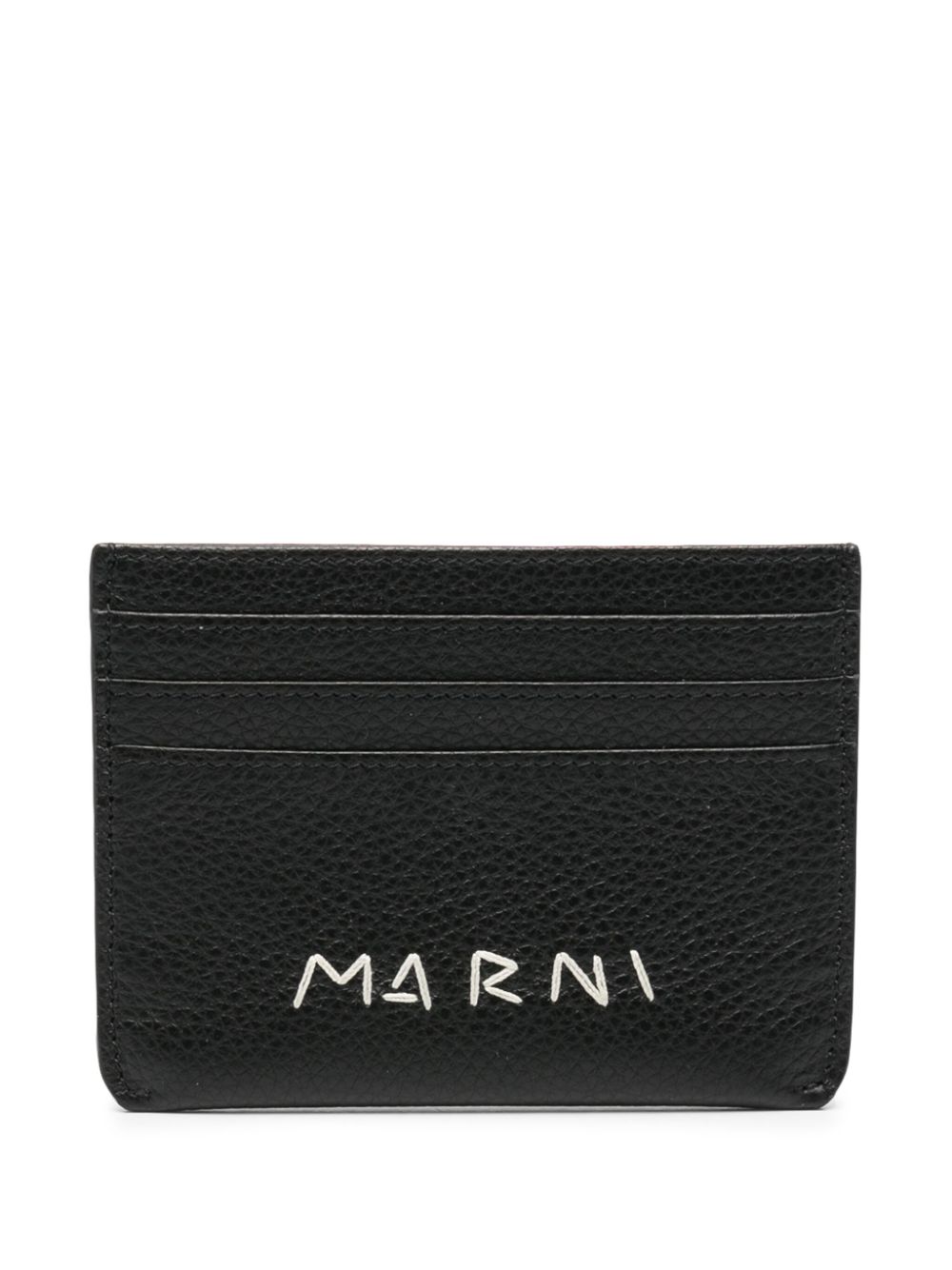 Marni logo-embroidered leather card holder - Black von Marni