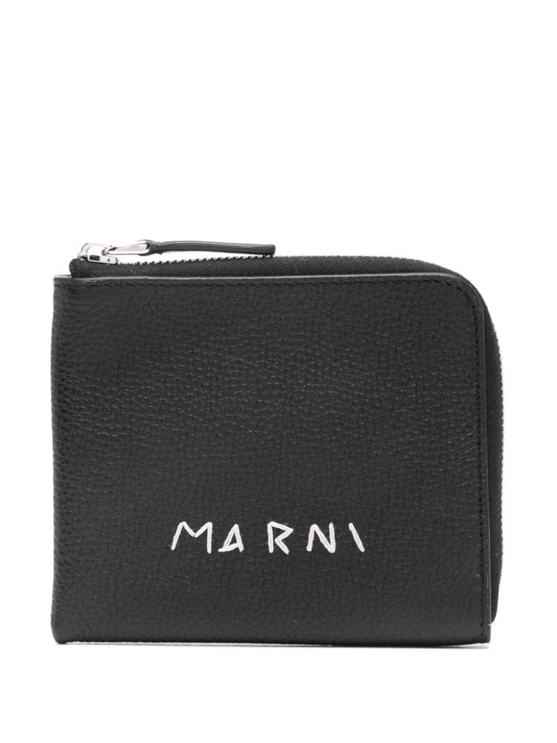 Marni logo-embroidered leather wallet - Black von Marni