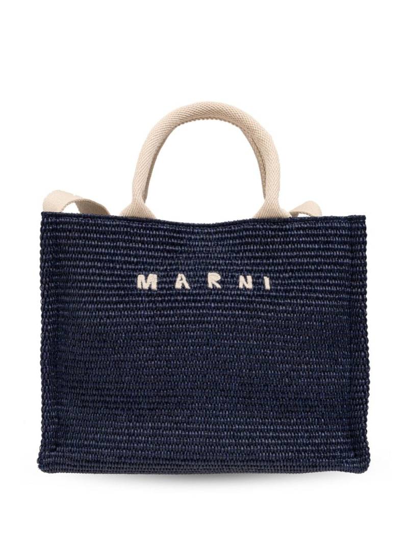 Marni logo-embroidered raffia tote bag - Blue von Marni