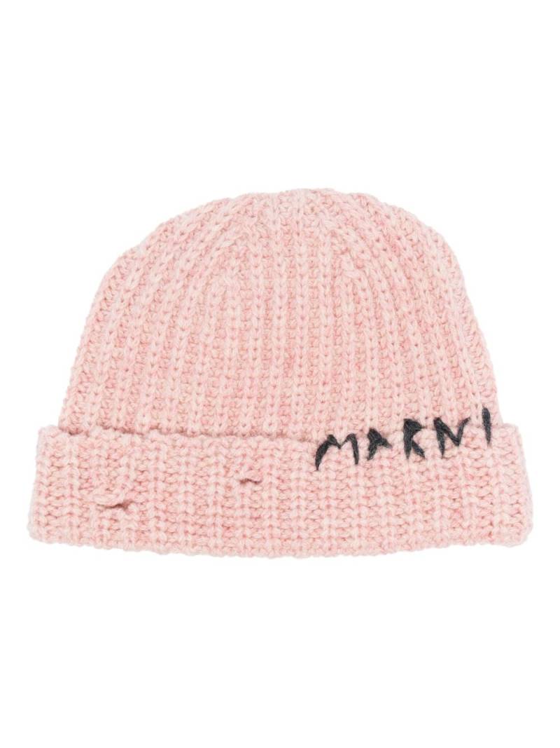 Marni logo-embroidered ribbed beanie - Pink von Marni