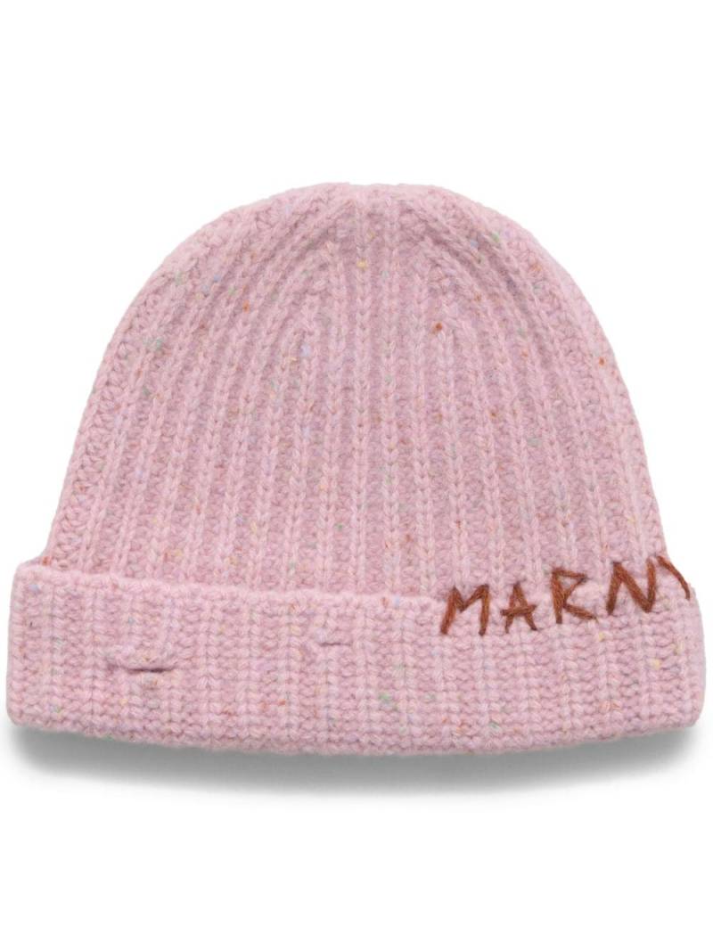 Marni logo-embroidered ribbed-knit beanie - Pink von Marni