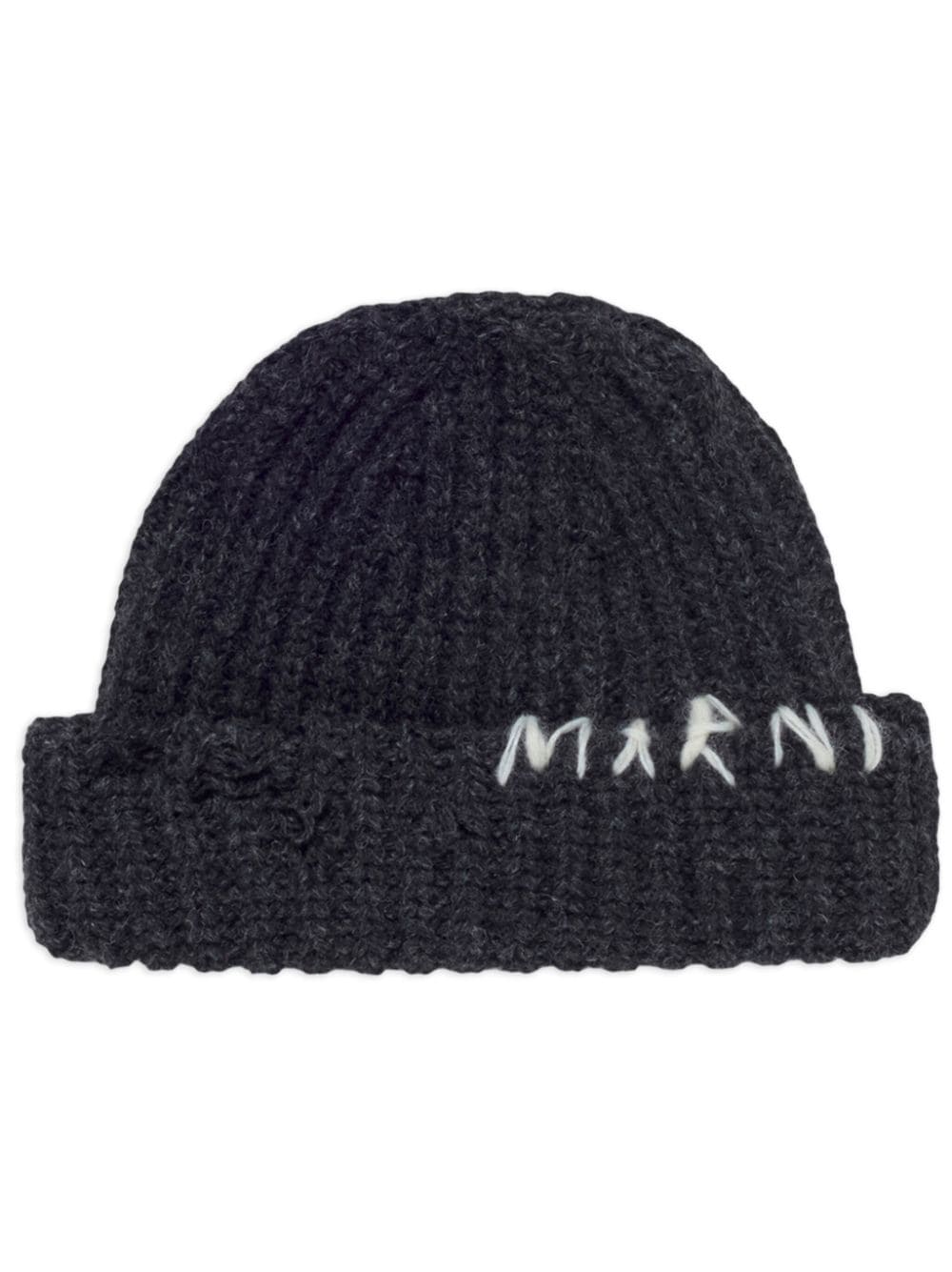 Marni logo-embroidered ribbed beanie - Grey von Marni