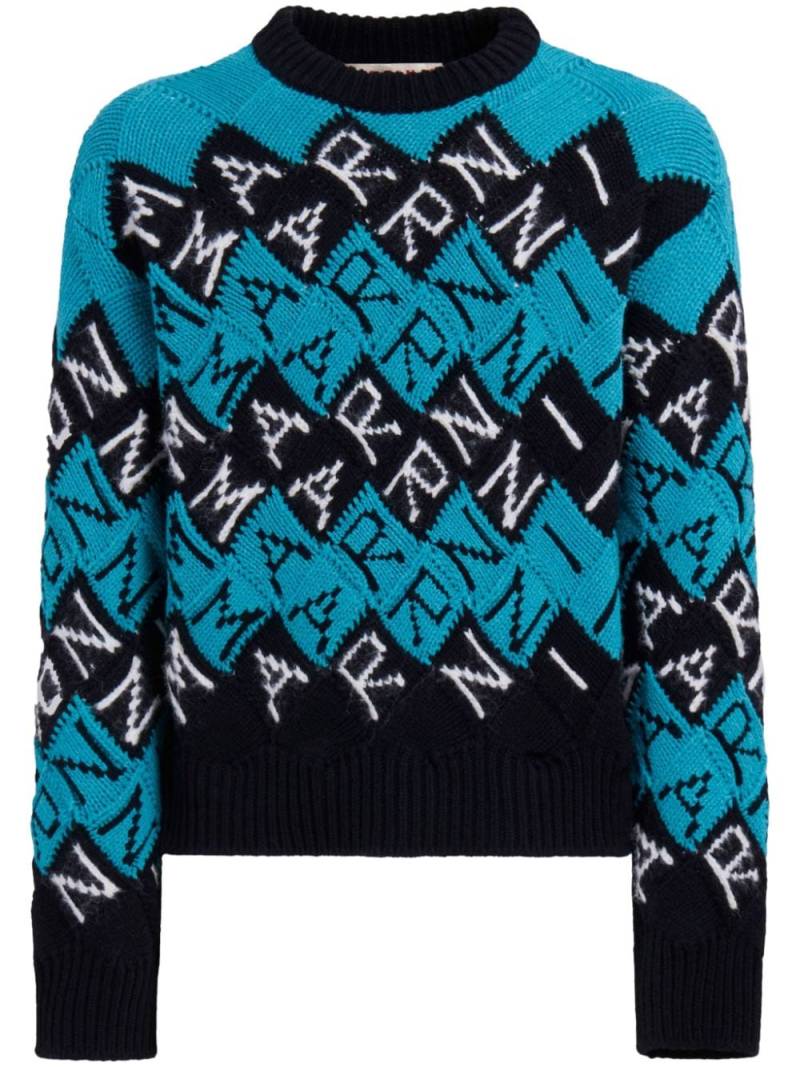 Marni logo intarsia-knit jumper - Blue von Marni