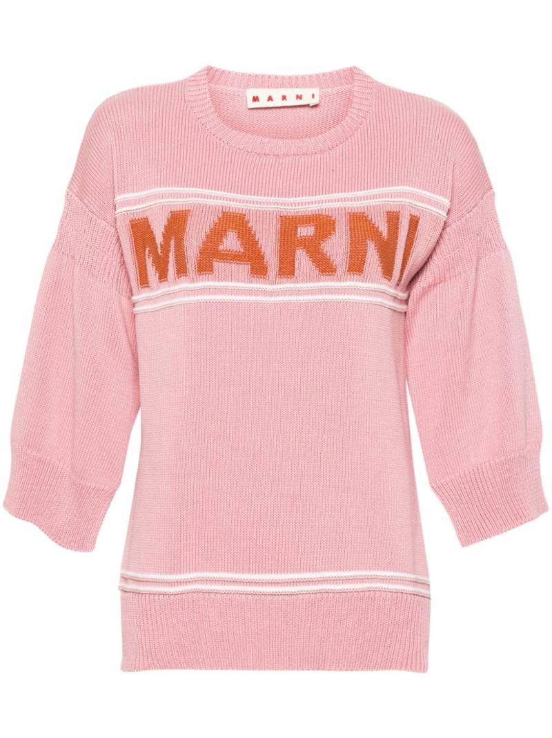 Marni logo-intarsia short-sleeve jumper - Pink von Marni