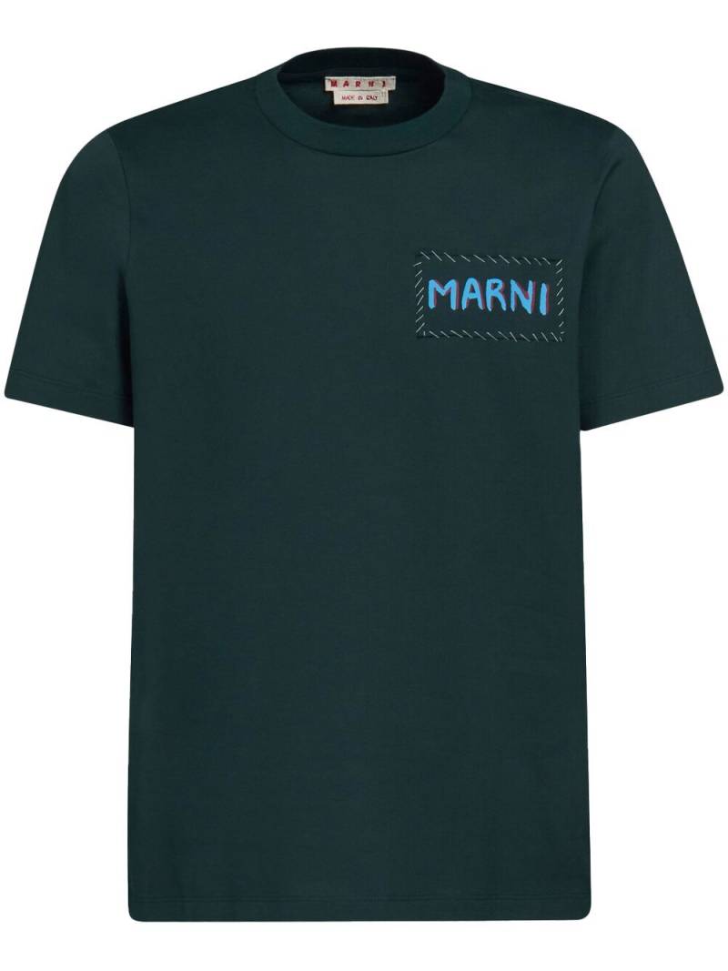 Marni logo-patch cotton T-shirt - Blue von Marni