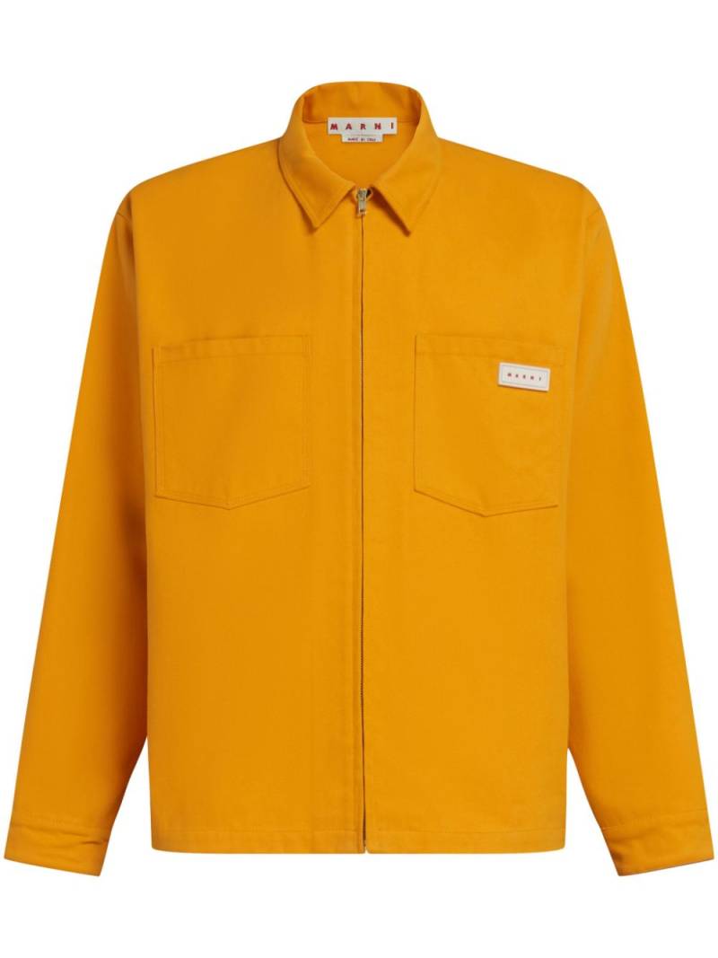 Marni logo-patch zip-up shirt - Yellow von Marni