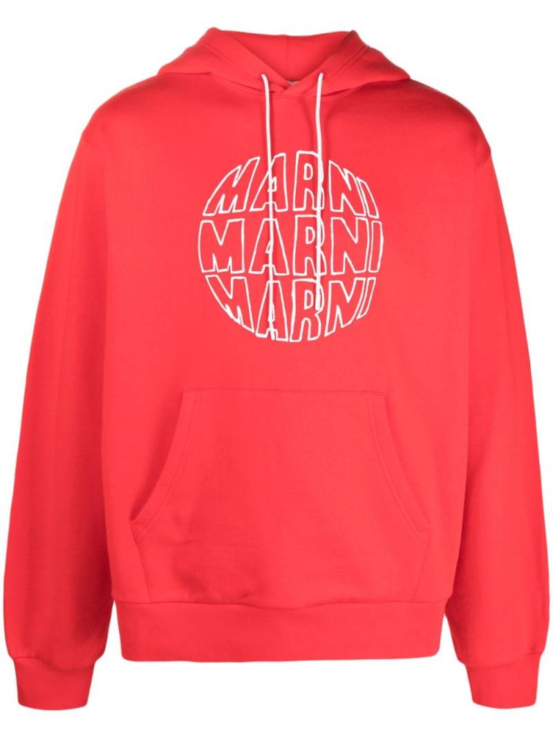 Marni logo-print cotton hoodie - Red von Marni