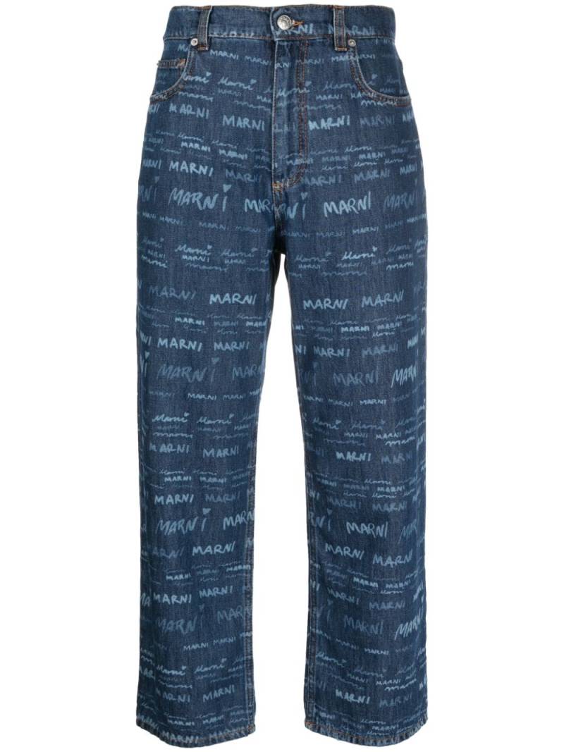 Marni logo-print cropped straight-leg jeans - Blue von Marni