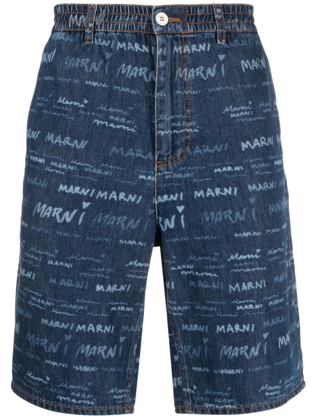 Marni logo-print denim shorts - Blue von Marni