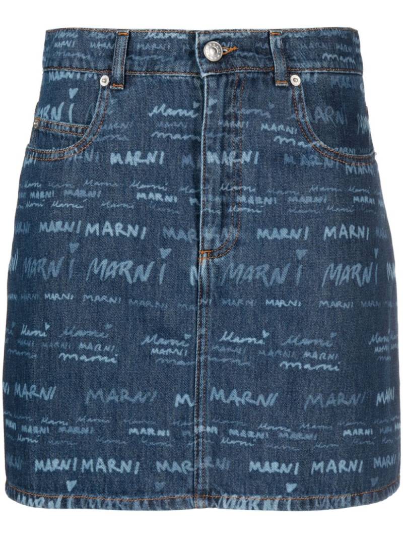 Marni logo-print denim skirt - Blue von Marni