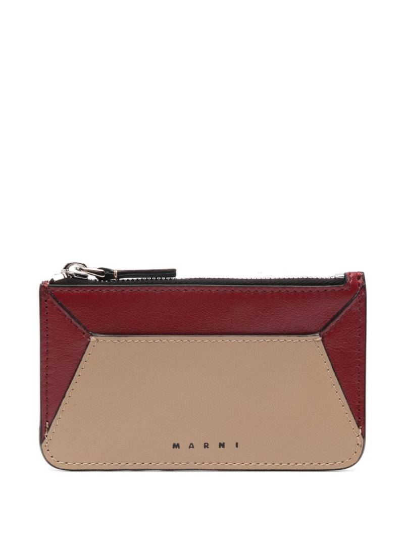 Marni logo-print leather card holder - Red von Marni