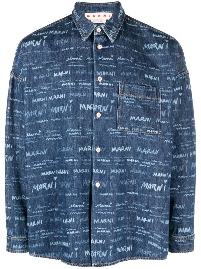 Marni logo-print long-sleeve denim shirt - Blue von Marni