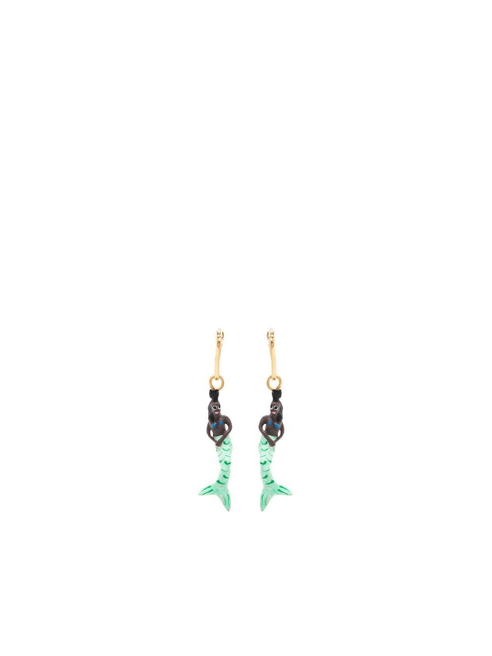 Marni mermaid-pendant asymmetric hoop earrings - Brown von Marni