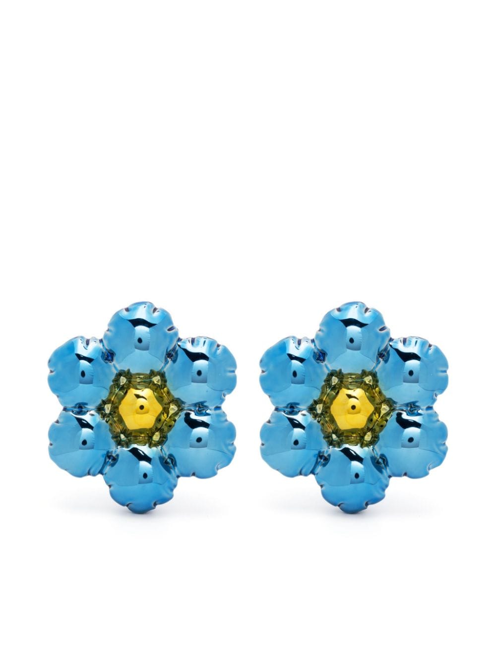Marni metallic floral clip earrings - Blue von Marni