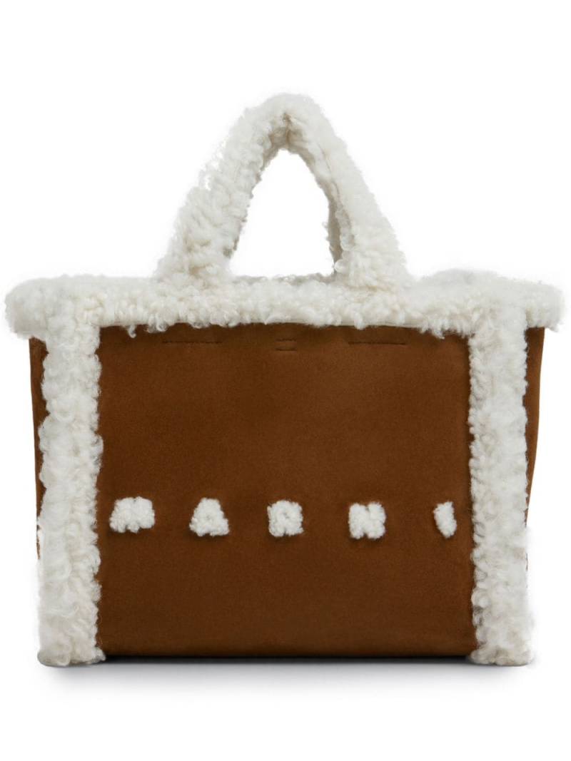 Marni shearling-trim tote bag - Brown von Marni