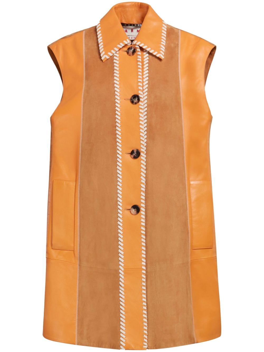 Marni striped whipstitch-trim leather waistcoat - Orange von Marni