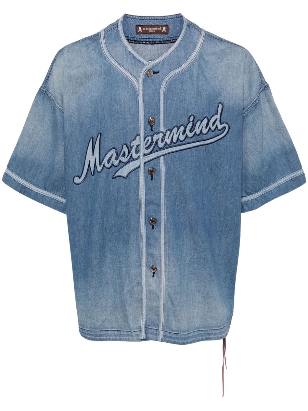 Mastermind Japan logo-appliqué denim baseball shirt - Blue von Mastermind Japan