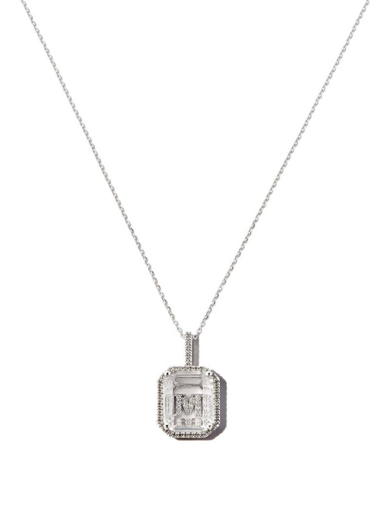 Mateo 14kt white gold M Initial diamond frame pendant necklace - Silver von Mateo