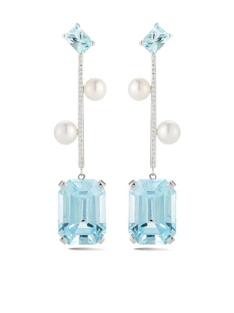 Mateo 14kt white gold aquamarine, blue topaz and pearl statement earrings - Silver von Mateo