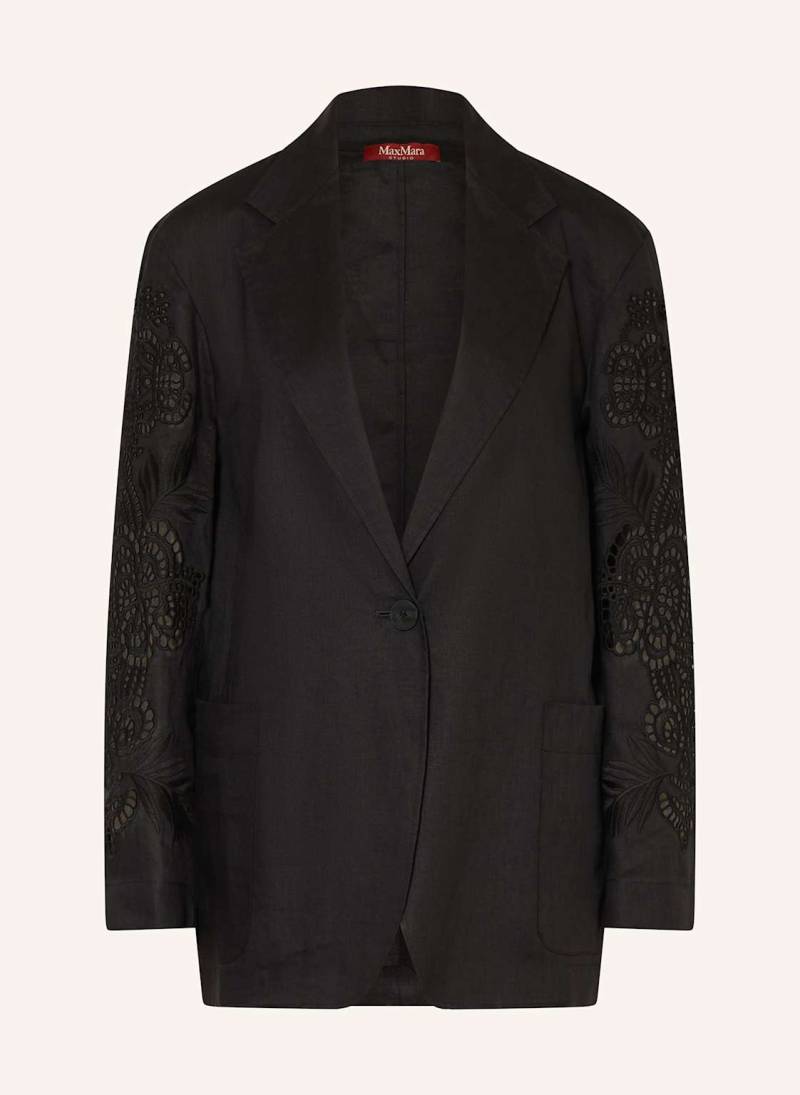 Max Mara Studio Blazer Angizia Aus Leinen Mit Spitze schwarz von Max Mara STUDIO