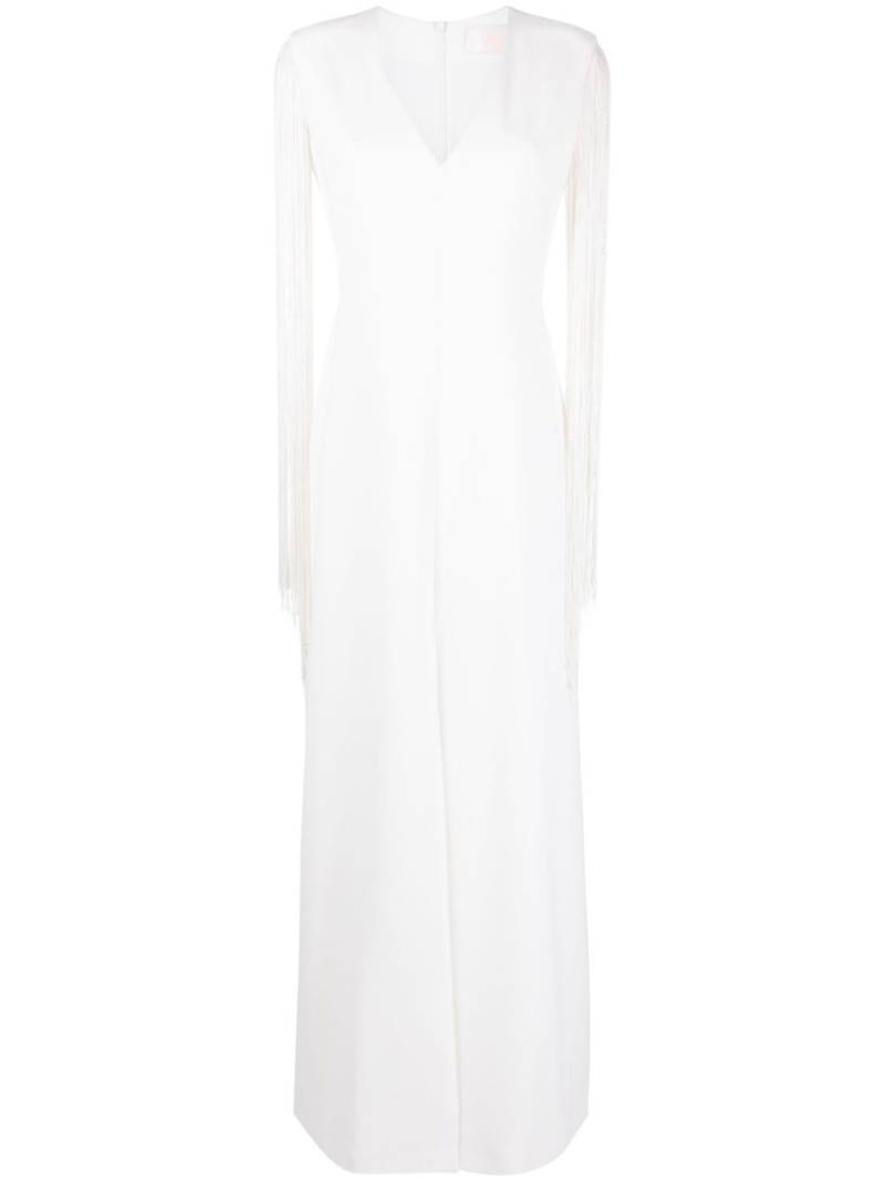 Max Mara V-neck fringed cady dress - White von Max Mara