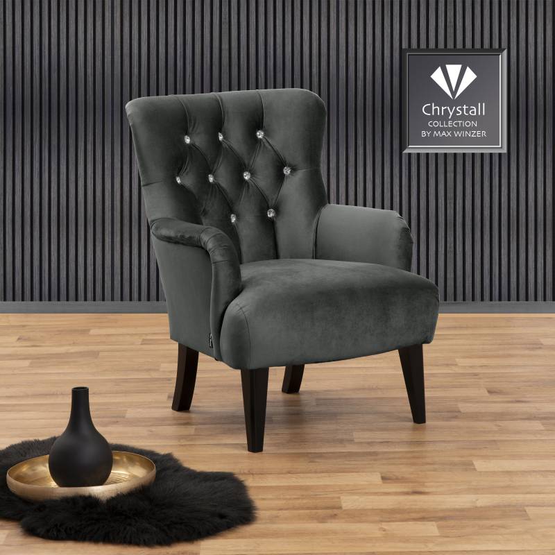 Max Winzer® Chesterfield-Sessel »Brighton, hochwertiger Sessel in exklusivem Design, mit Strasssteinen«, hervorragender Sitzkomfort, handgefertigt, aus weichem Samtvelours von Max Winzer®