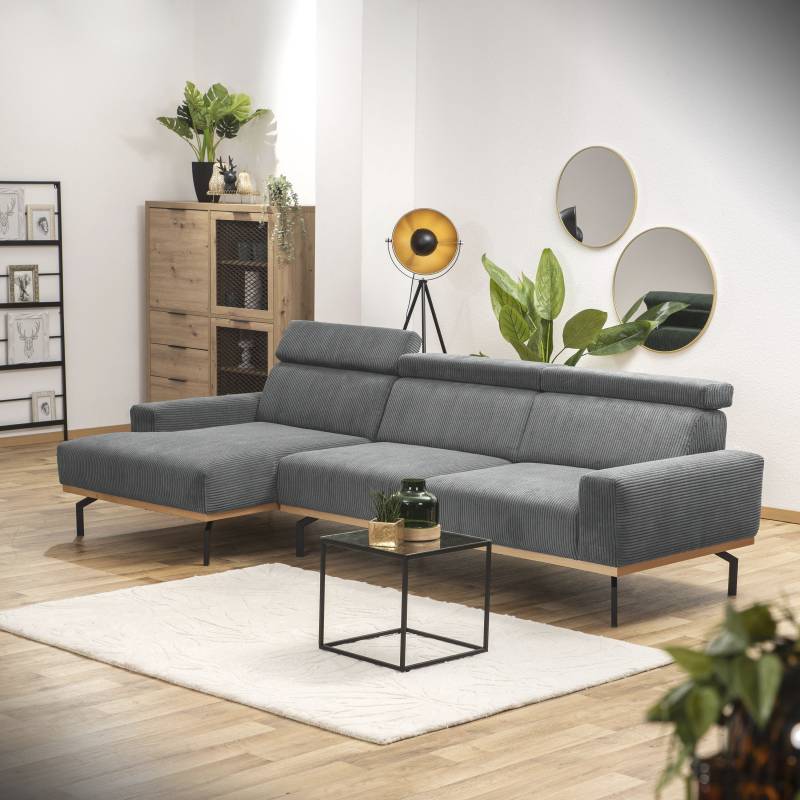 Max Winzer® Ecksofa »Designsofa hoher Sitzkomfort durch verstellbare Kopfteile, Cord Bezug«, umlaufender Echtholzsockelrahmen, feste Polsterung von Max Winzer®