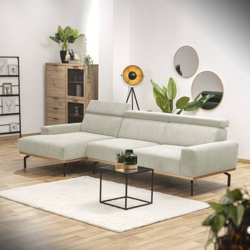 Max Winzer® Ecksofa »Designsofa hoher Sitzkomfort durch verstellbare Kopfteile, Cord Bezug«, umlaufender Echtholzsockelrahmen, feste Polsterung von Max Winzer®