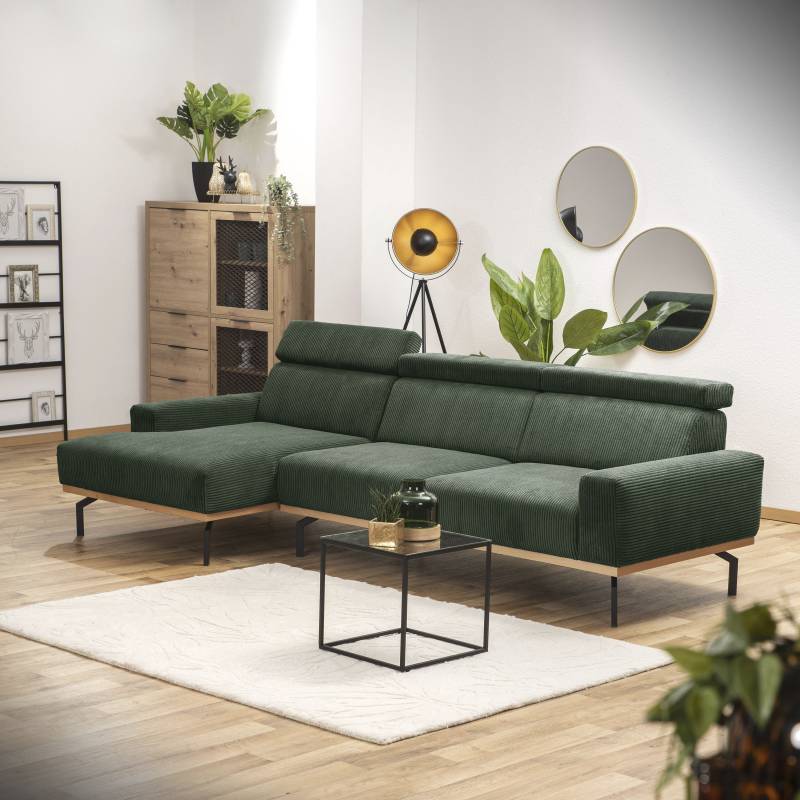 Max Winzer® Ecksofa »Designsofa hoher Sitzkomfort durch verstellbare Kopfteile, Cord Bezug«, umlaufender Echtholzsockelrahmen, feste Polsterung von Max Winzer®