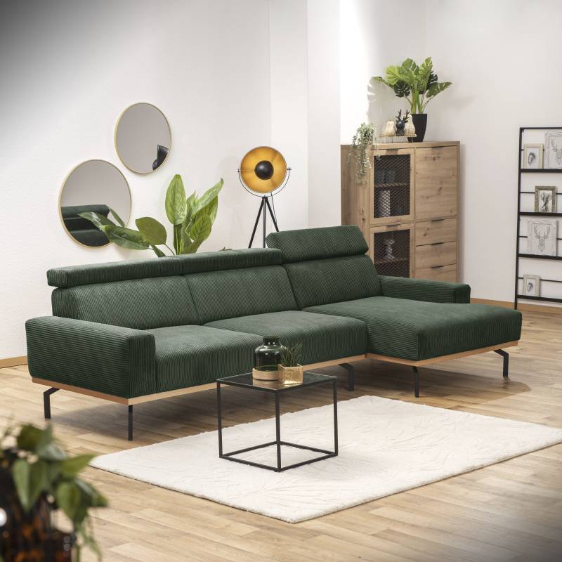 Max Winzer® Ecksofa »Designsofa hoher Sitzkomfort durch verstellbare Kopfteile, Cord Bezug«, umlaufender Echtholzsockelrahmen, feste Polsterung von Max Winzer®